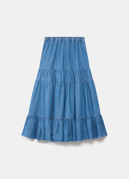 Indigo Tiered Denim Maxi Skirt