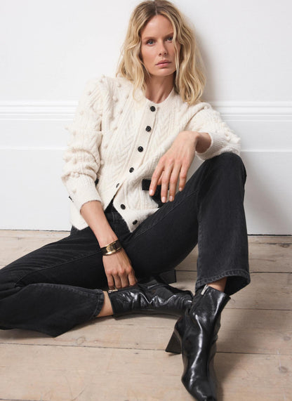 Cream Bow Detail Wool Blend Cardigan