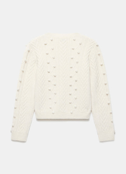 Cream Bow Detail Wool Blend Cardigan