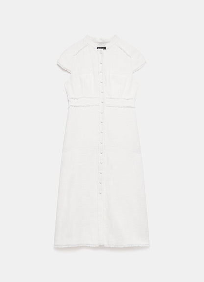 Cream Boucle Midi Dress