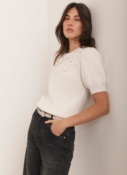 Cream Bow Detail Knit Top