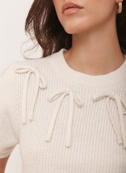 Cream Bow Detail Knit Top