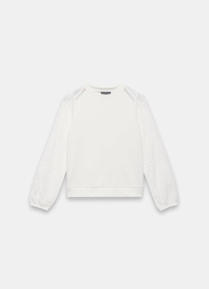 White Broderie Anglaise Detail Sweatshirt