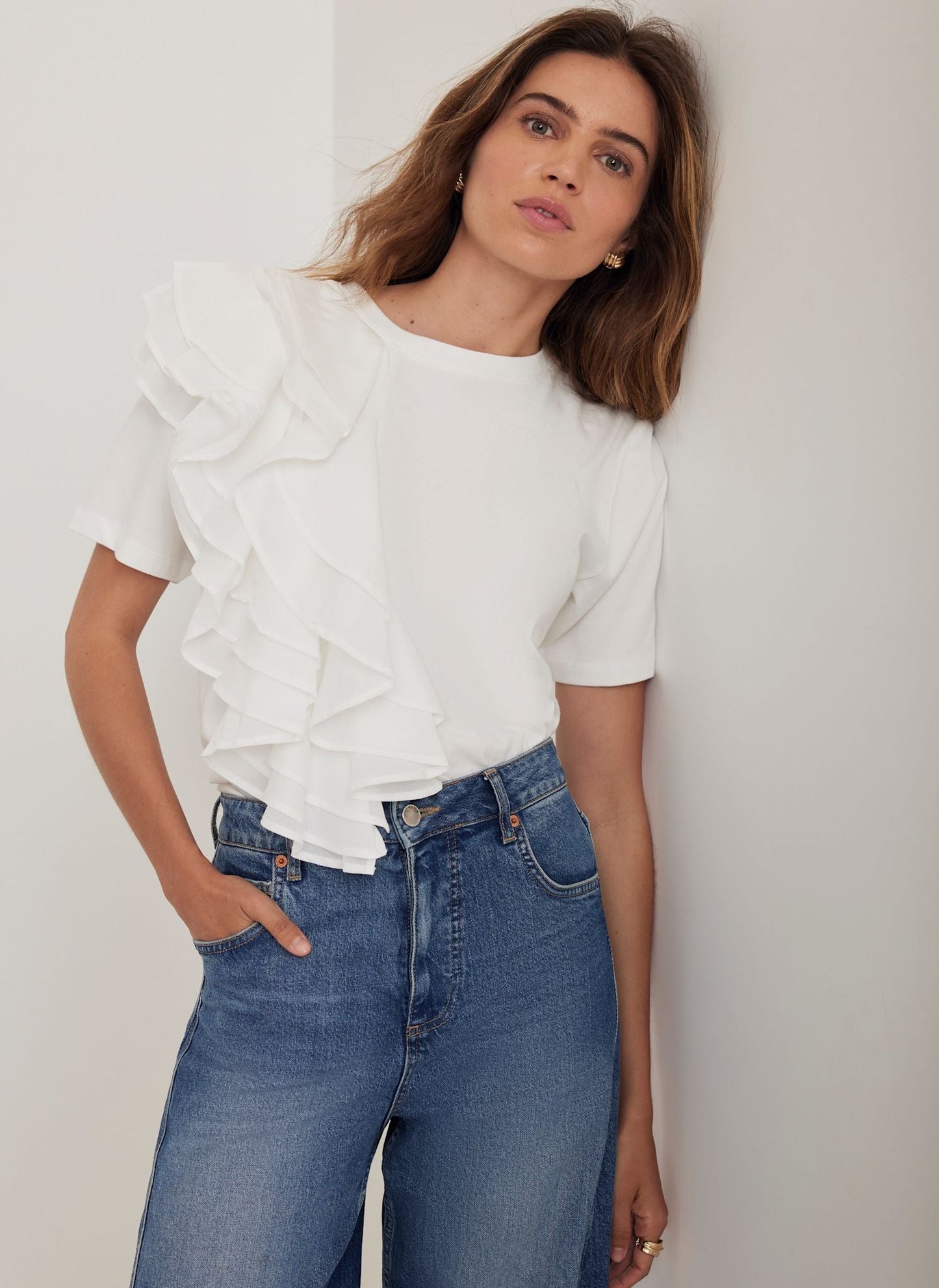 White Cotton Frill T-Shirt