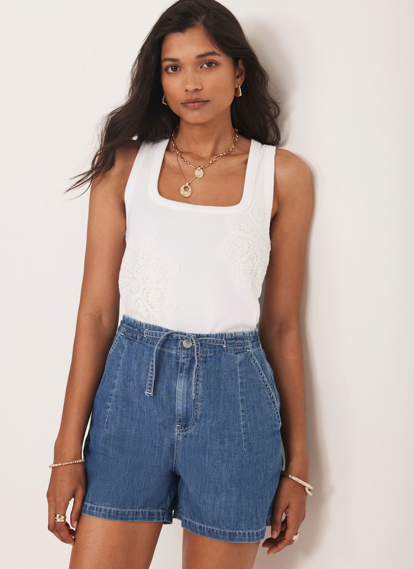 White Cotton Blend Crochet Vest Top