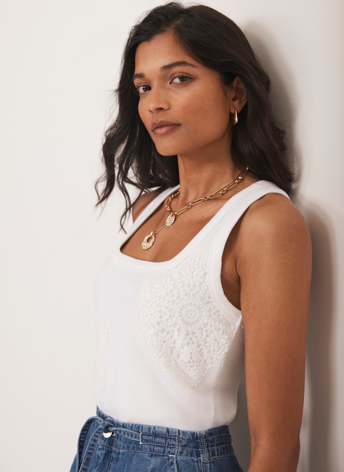 White Cotton Blend Crochet Vest Top