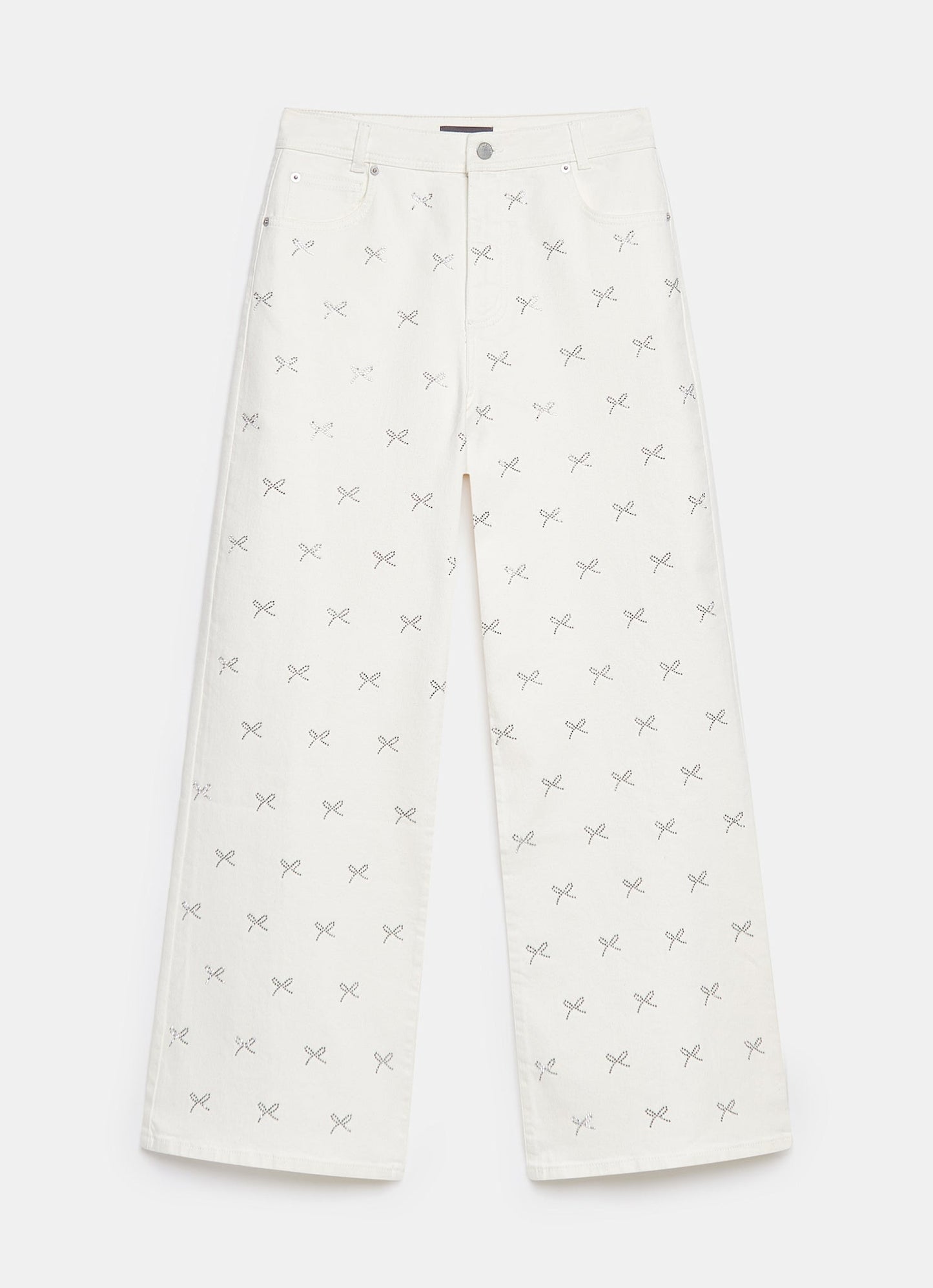 White Bow Embellished Wide Jeans