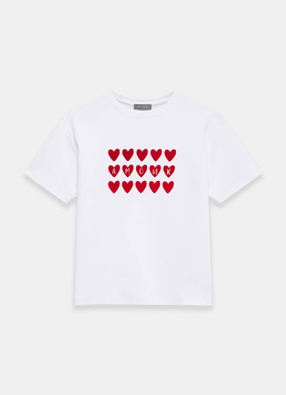 White Cotton Heart Graphic T-Shirt