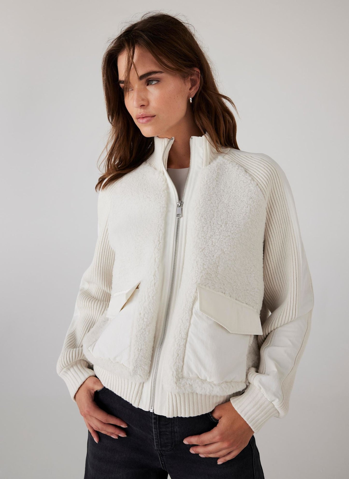 White Borg Mix Bomber Jacket