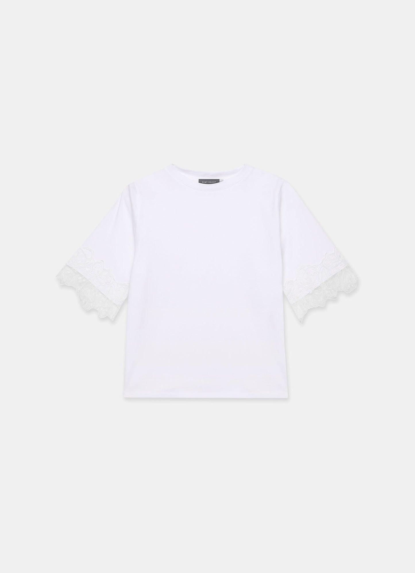 White Cotton Lace Trim T-Shirt
