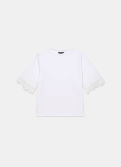 White Cotton Lace Trim T-Shirt