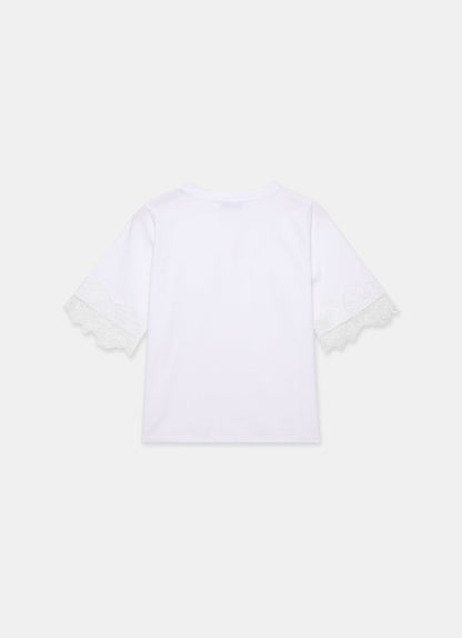 White Cotton Lace Trim T-Shirt