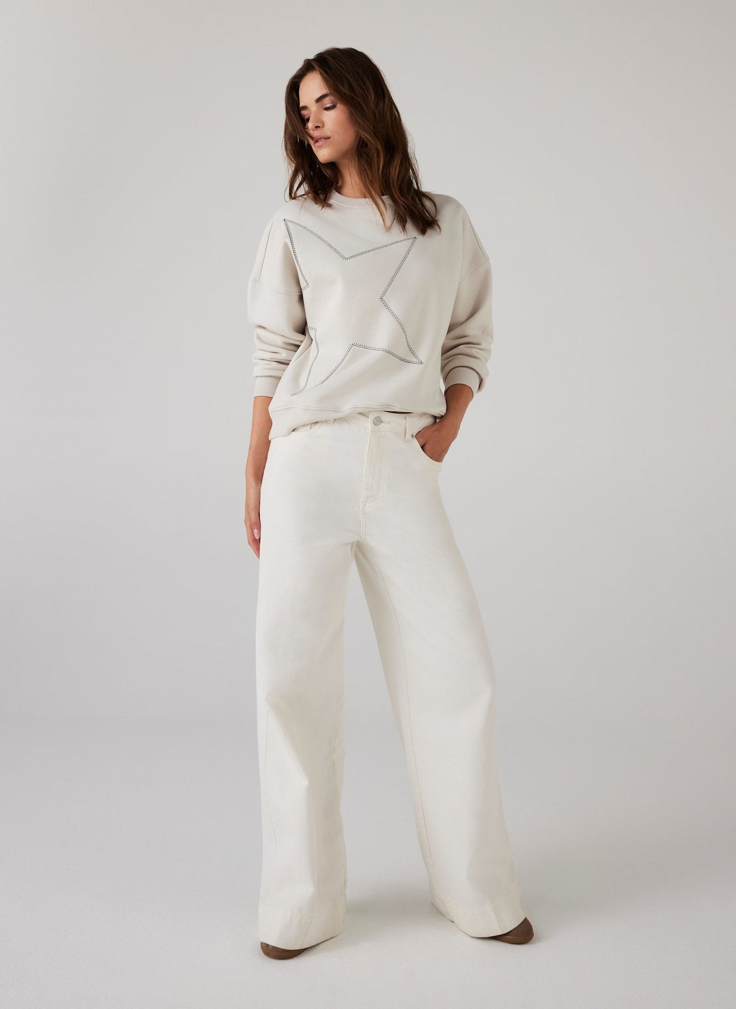 Cream Cotton Blend Star Sweatshirt