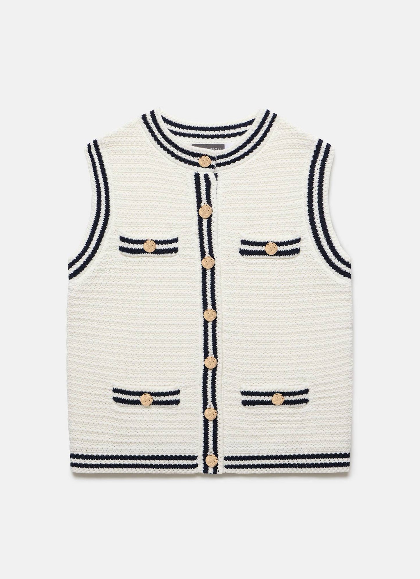 White Contrast Trim Knit Waistcoat