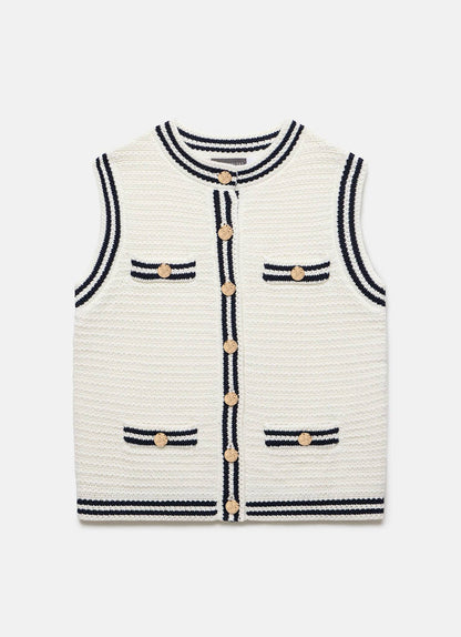 White Contrast Trim Knit Waistcoat