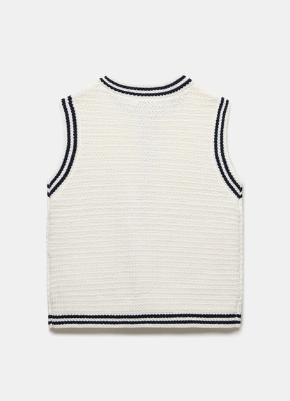 White Contrast Trim Knit Waistcoat