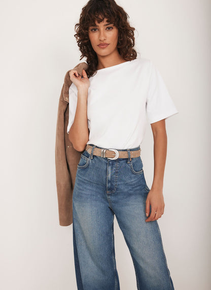 White Slash Neck T Shirt