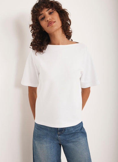 White Slash Neck T Shirt