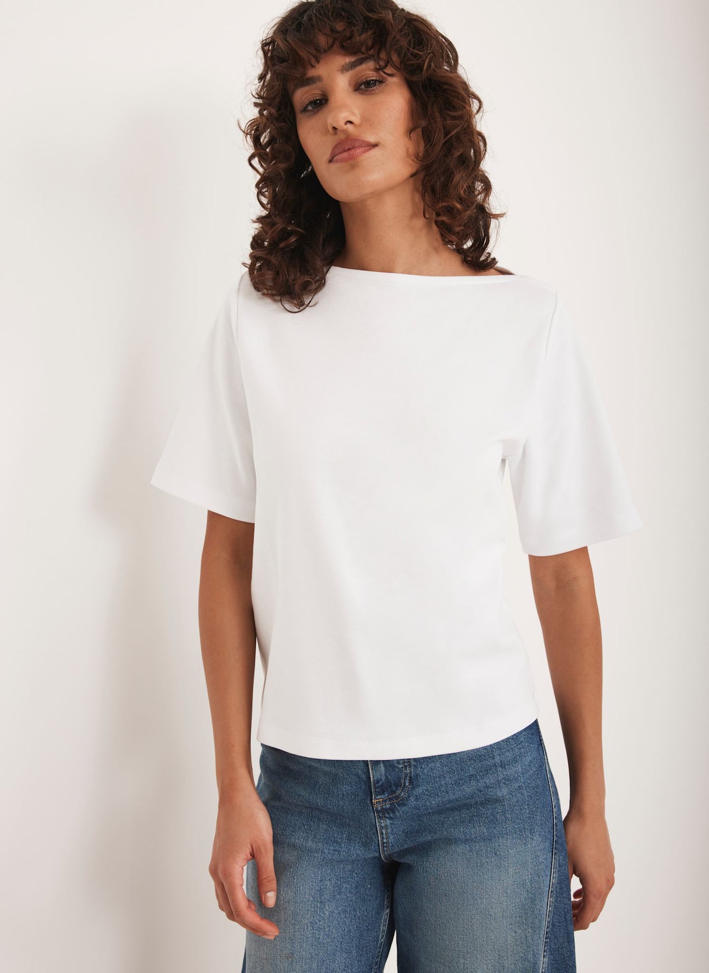 White Slash Neck T Shirt