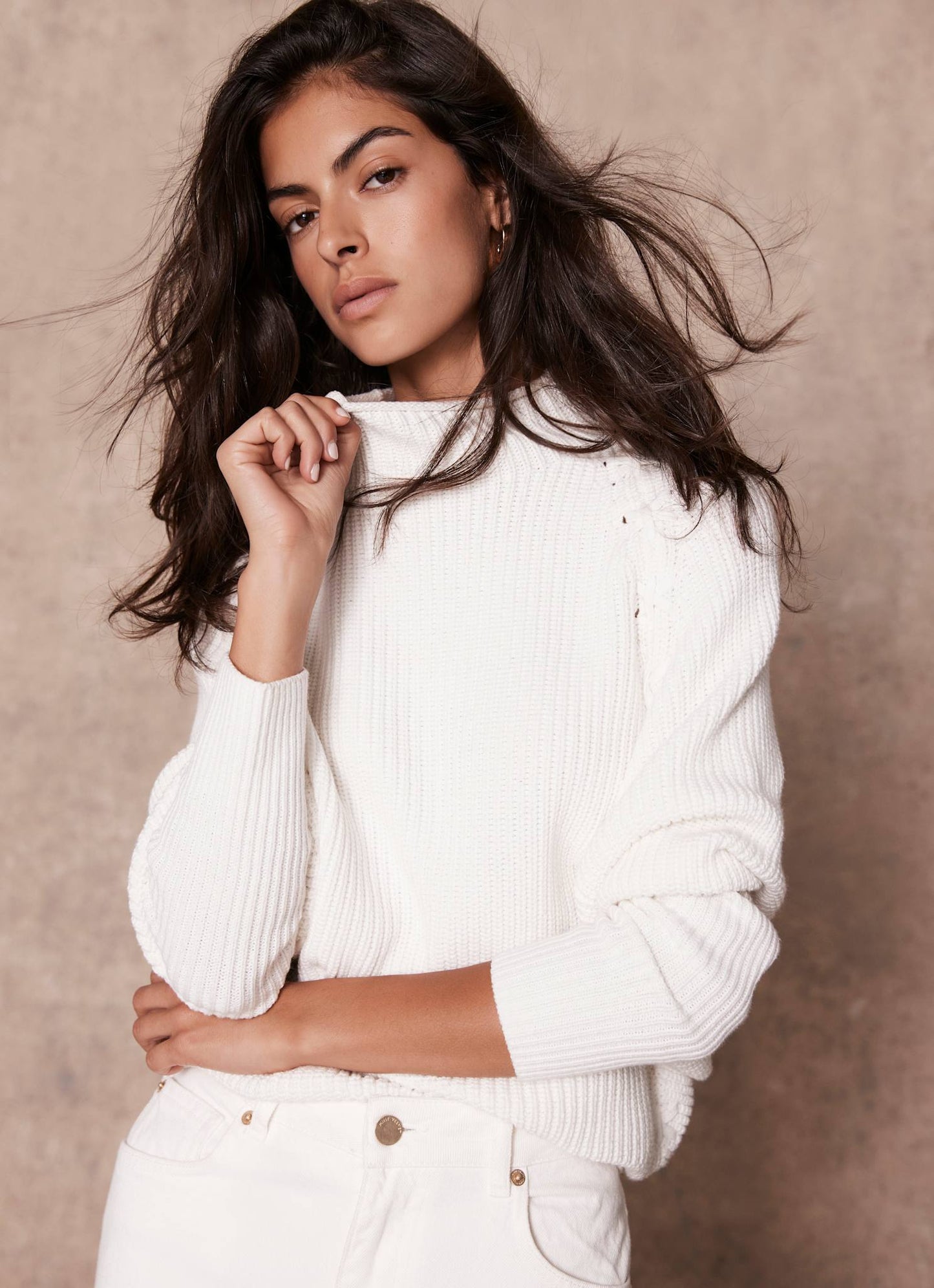 Cream Whipstitch Cotton Blend Jumper