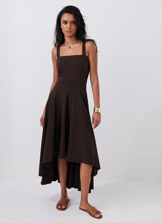 Brown Jersey Midi Dress
