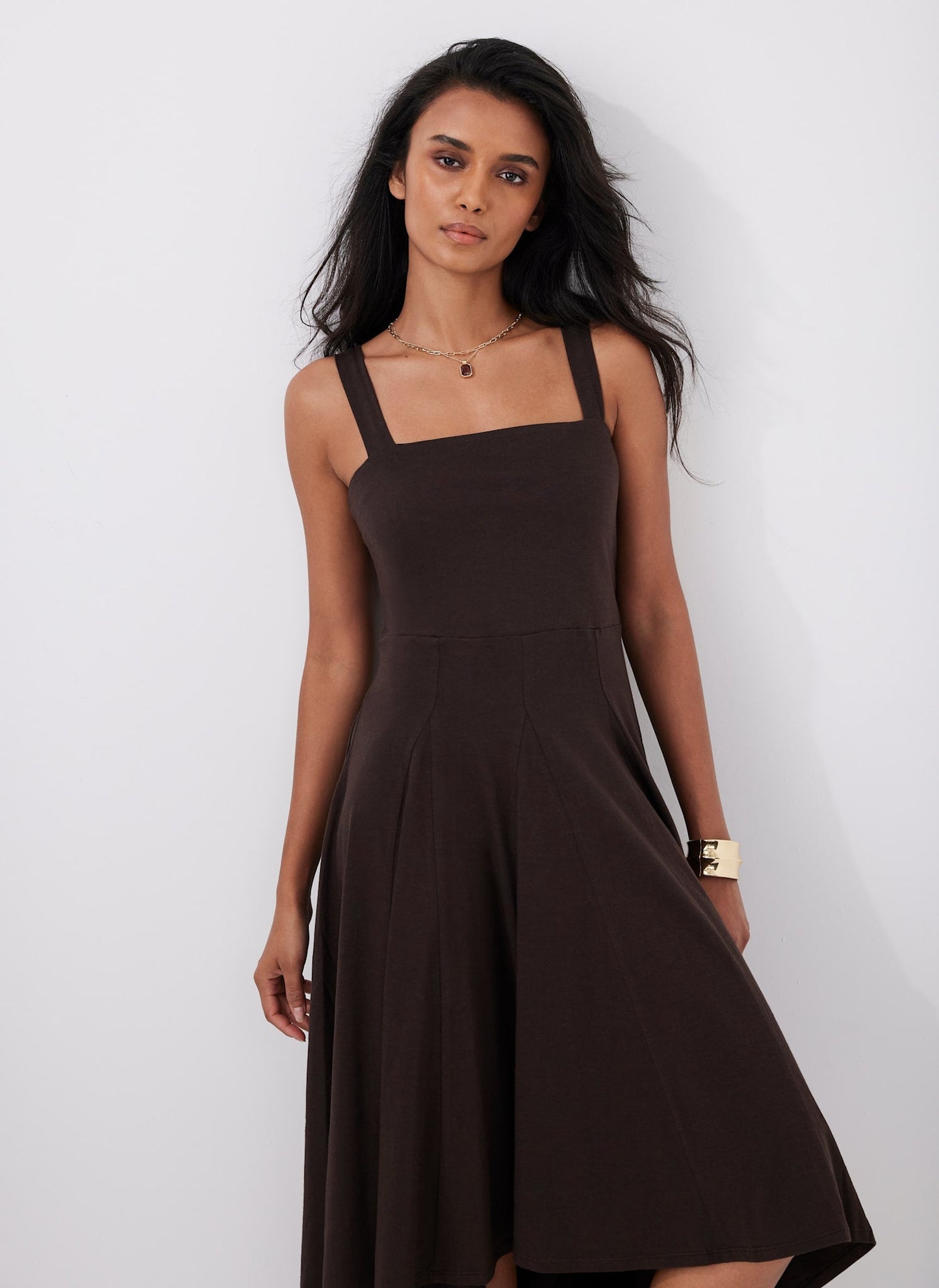 Brown Jersey Midi Dress