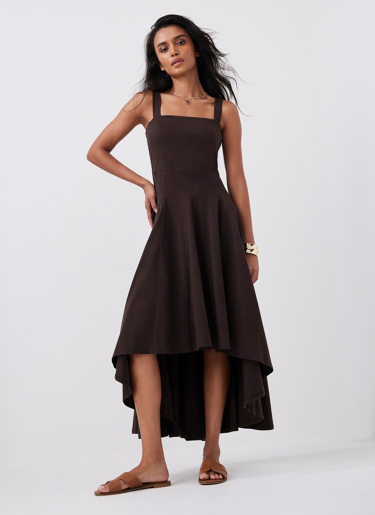 Brown Jersey Midi Dress
