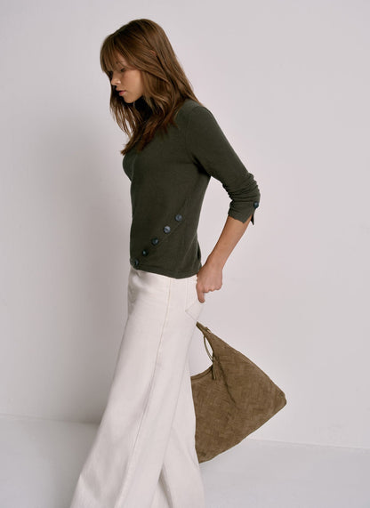 Khaki Button Detail Top