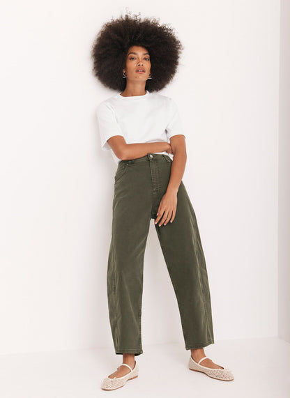 Khaki Barrel Leg Jeans