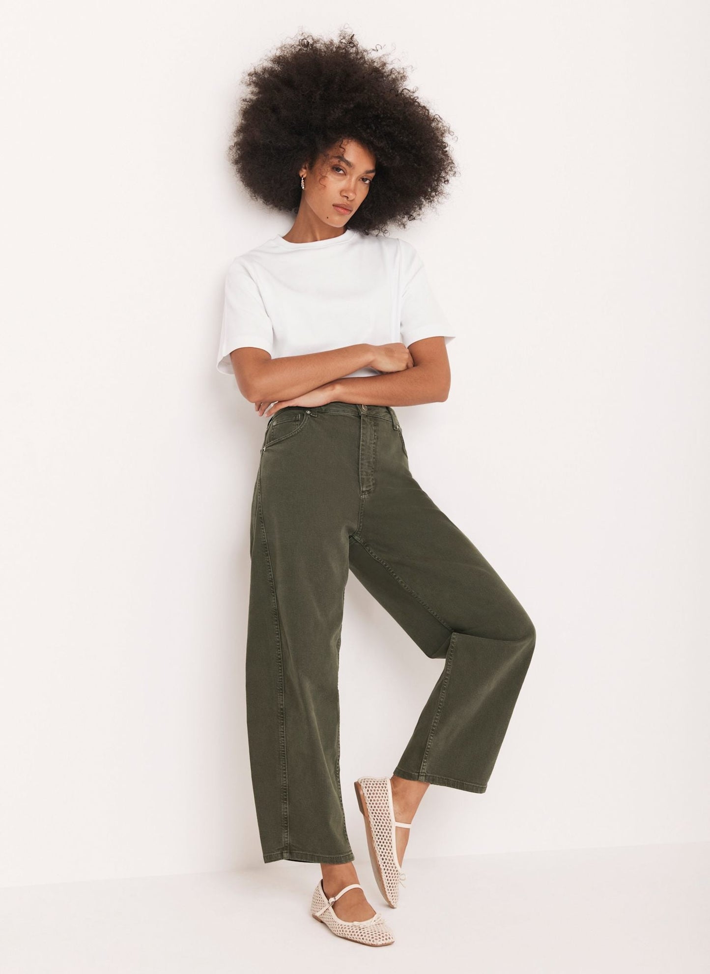 Khaki Barrel Leg Jeans
