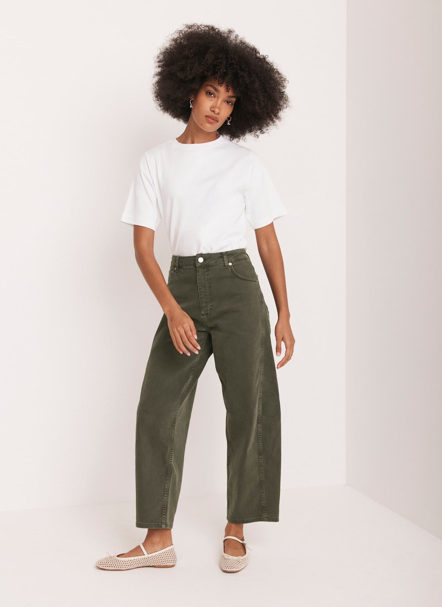 Khaki Barrel Leg Jeans