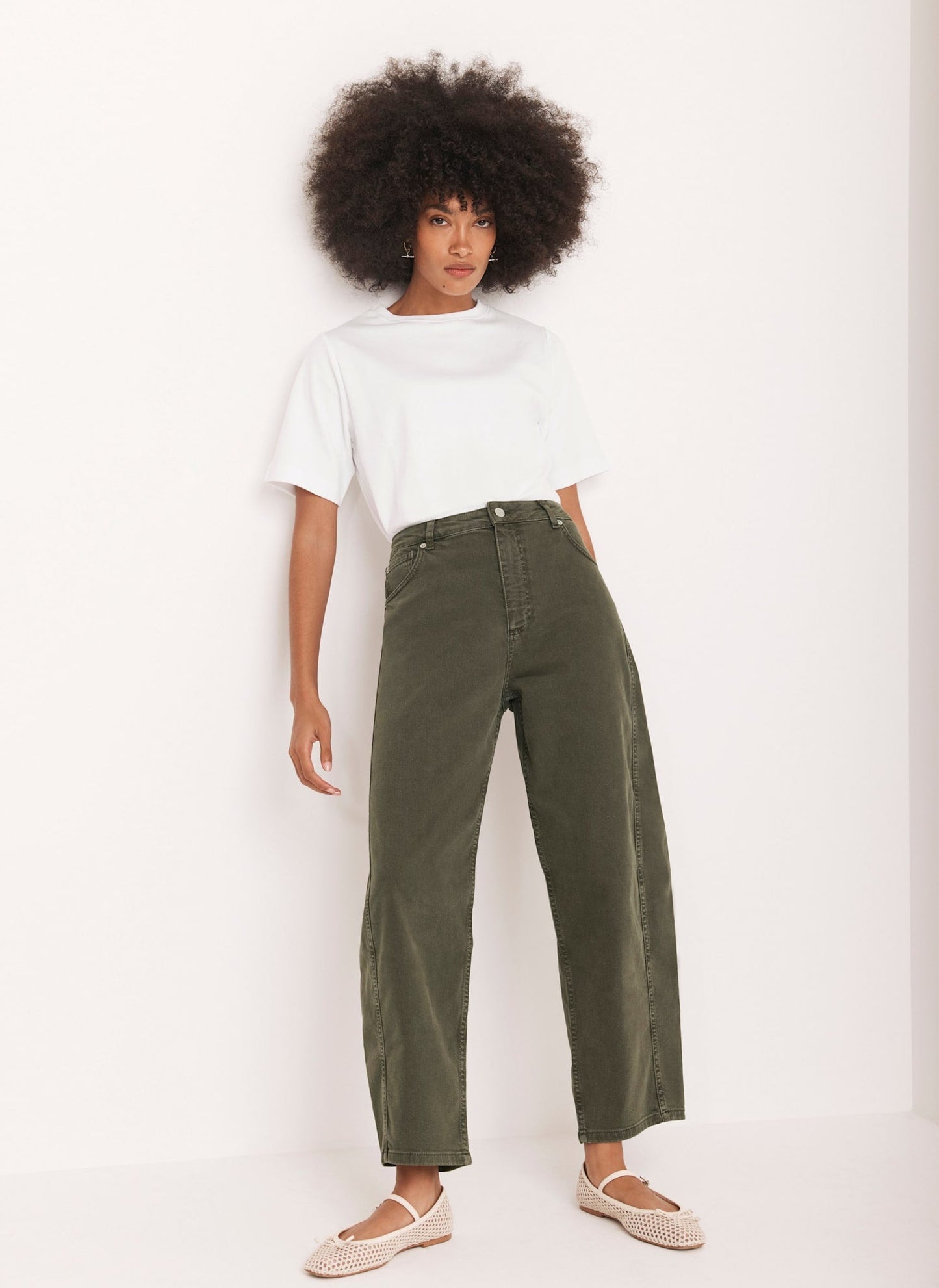 Khaki Barrel Leg Jeans