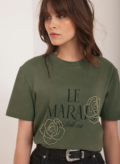 Khaki Graphic Slogan T-Shirt