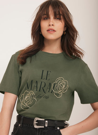 Khaki Graphic Slogan T-Shirt