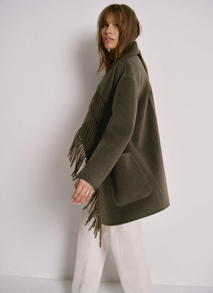 Khaki Wool Blend Hand Finished Coat