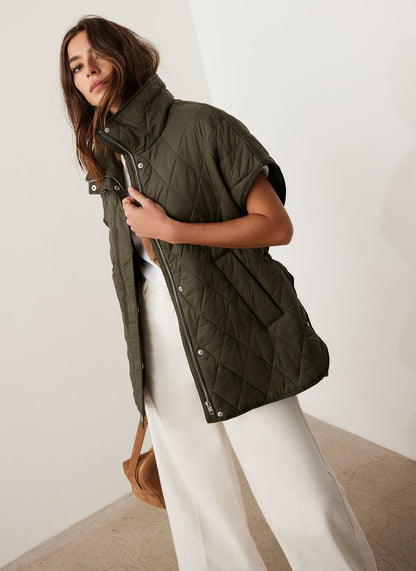Khaki Quilted Oversized Gilet