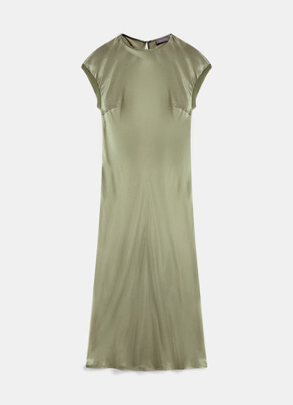Khaki Satin Midi Dress