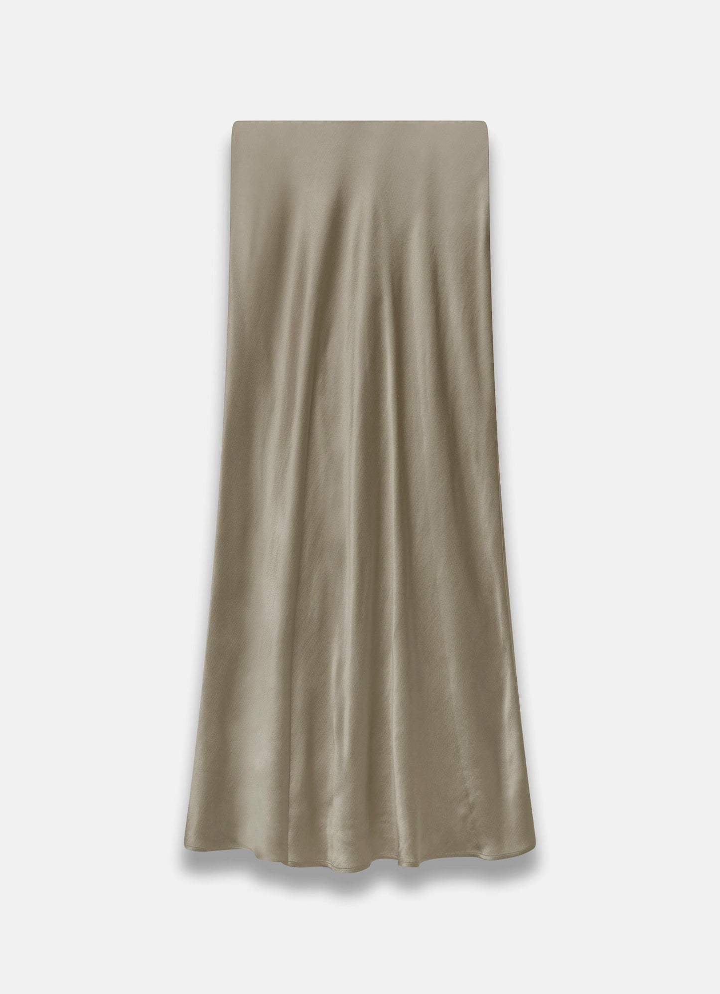 Khaki Satin Slip Midi Skirt
