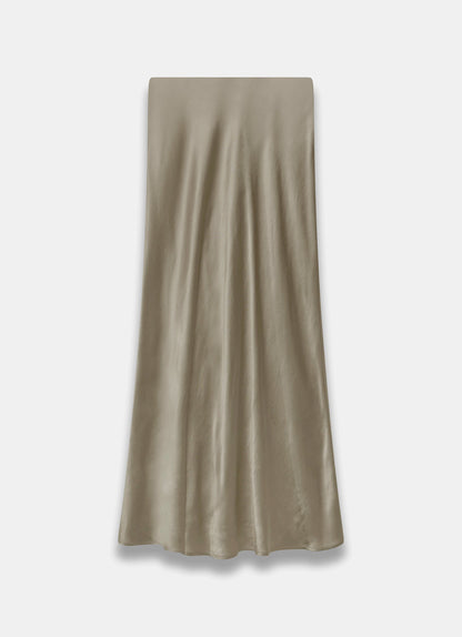 Khaki Satin Slip Midi Skirt