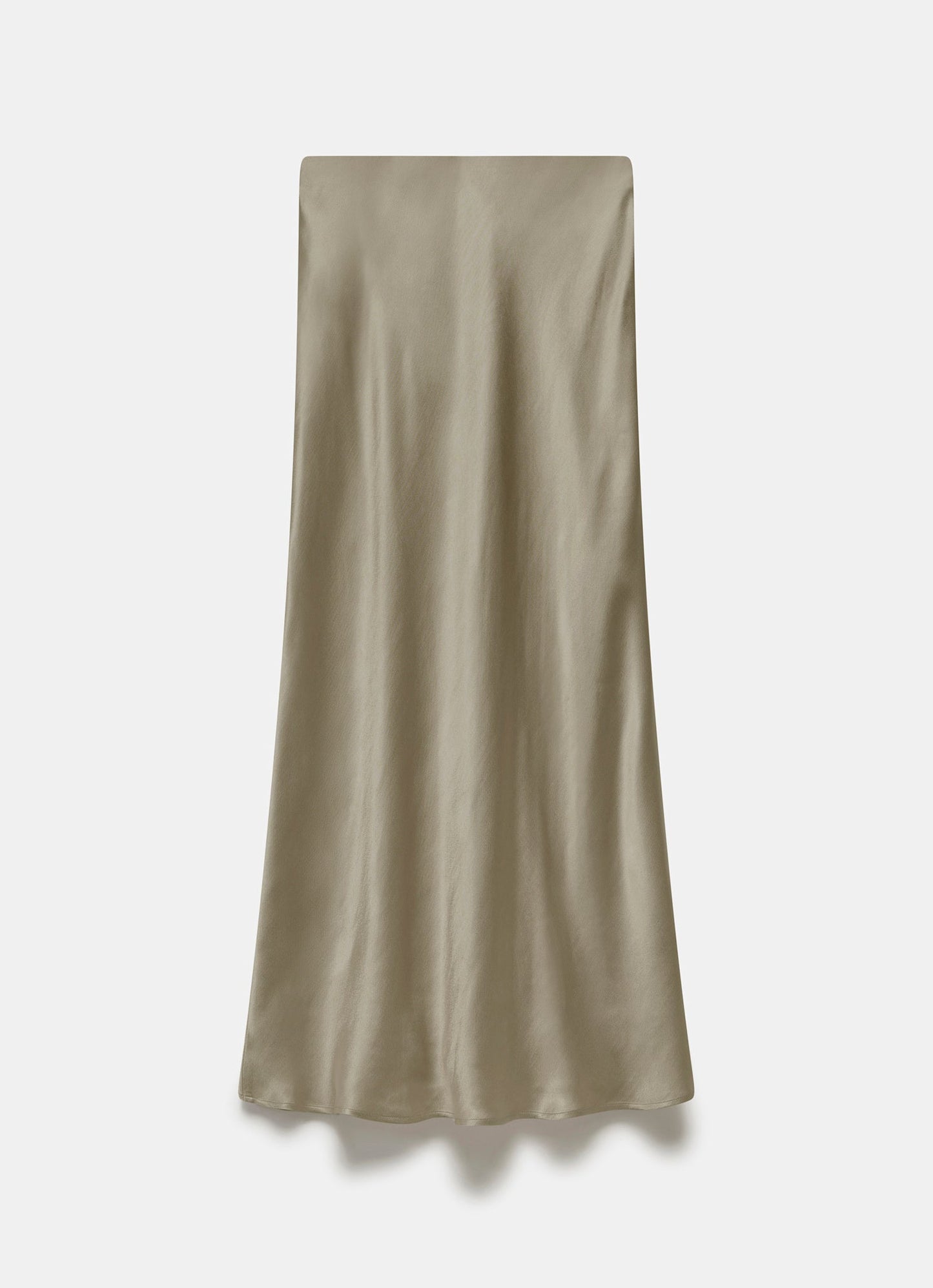 Khaki Satin Slip Midi Skirt