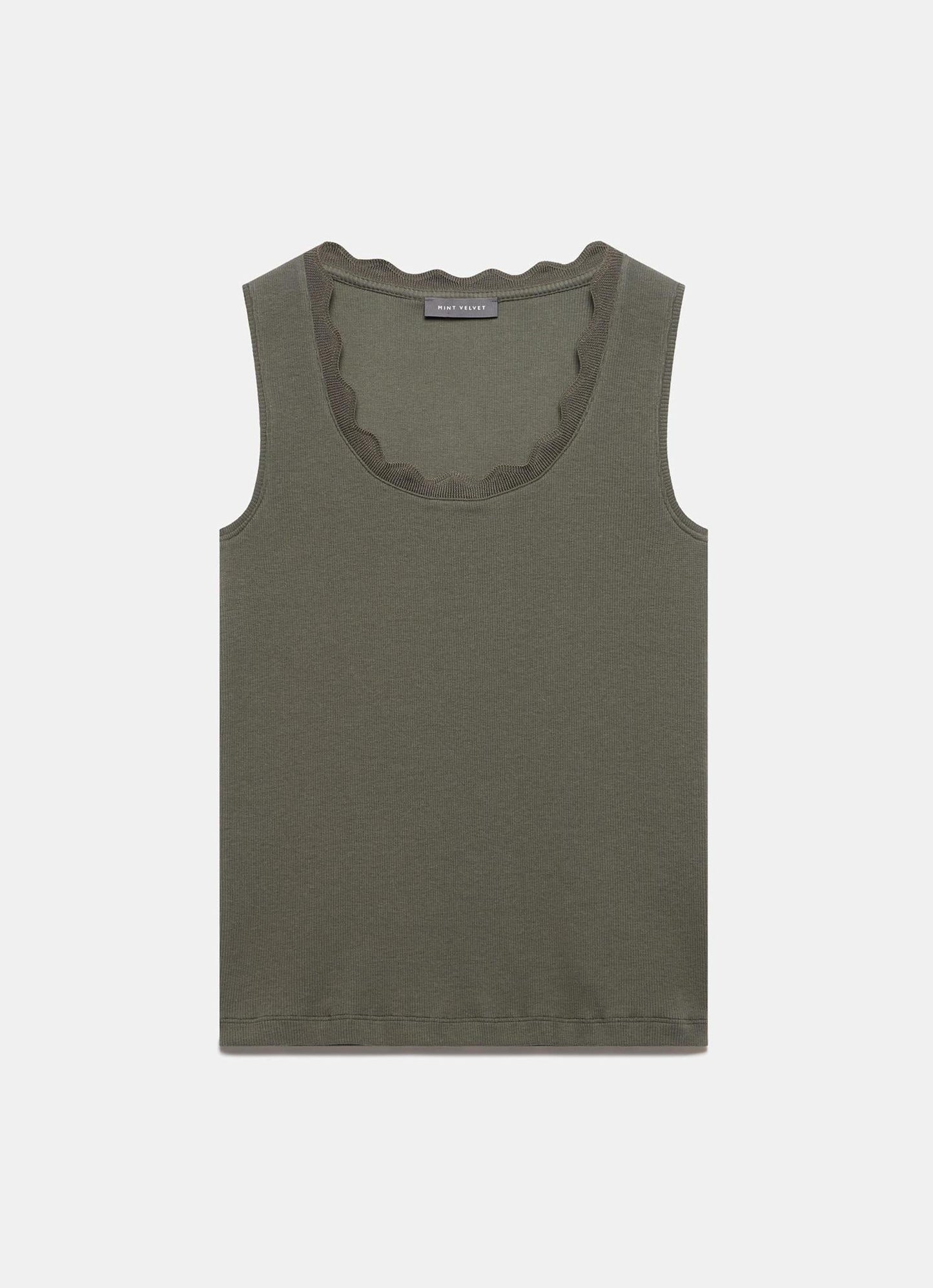 Khaki Scallop Trim Vest Top