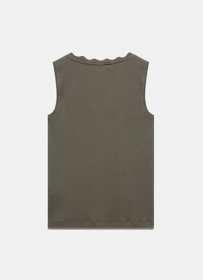 Khaki Scallop Trim Vest Top