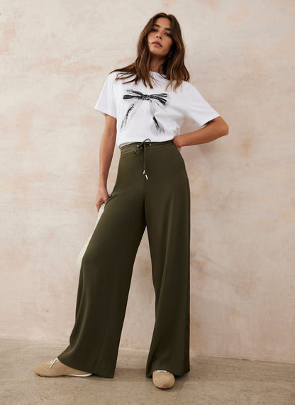 Khaki Side Stripe Wide Trousers