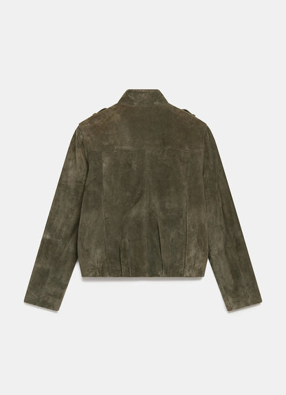 Khaki Suede Bomber Jacket