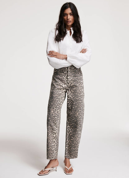 Leopard Print Barrel Leg Jeans