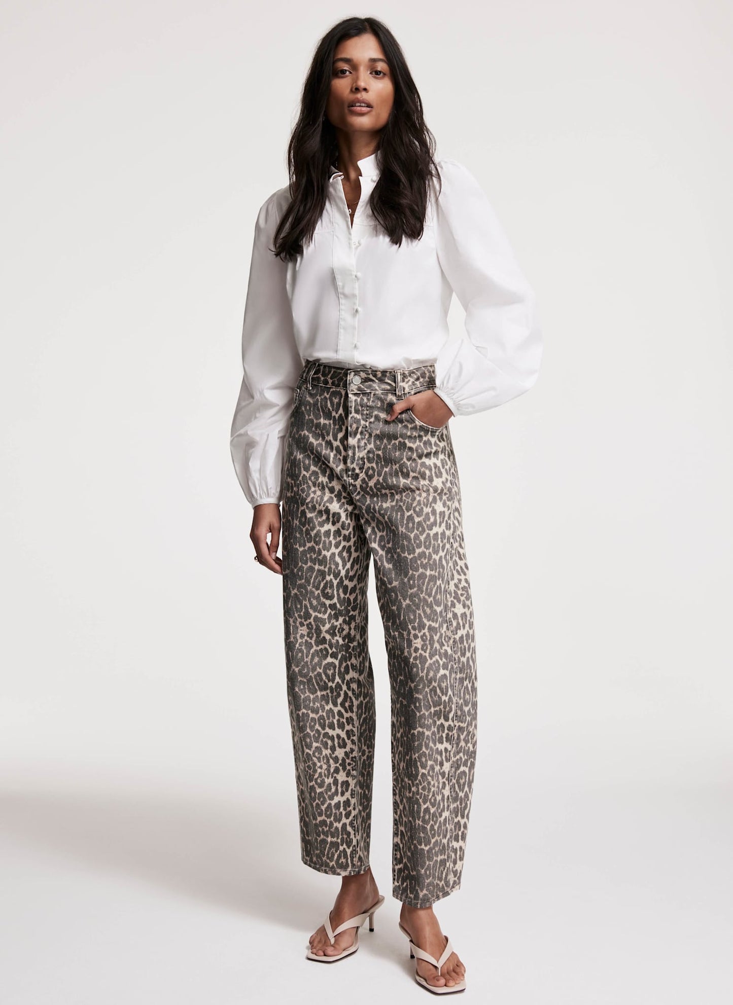 Leopard Print Barrel Leg Jeans
