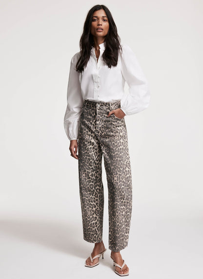 Leopard Print Barrel Leg Jeans