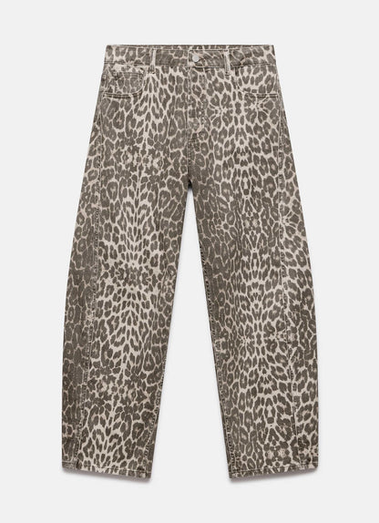 Leopard Print Barrel Leg Jeans