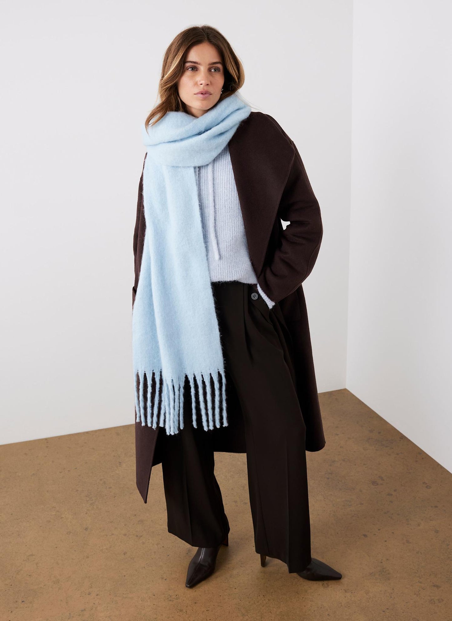 Blue Brushed Tassel Scarf