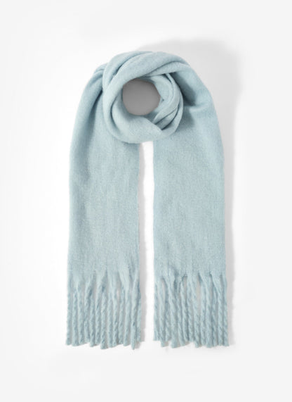 Blue Brushed Tassel Scarf